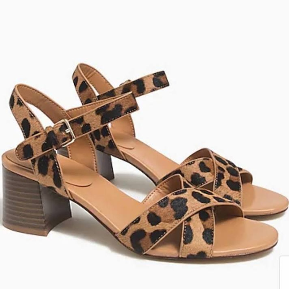 J. Crew Calfhair Lowblock Heel Sandals